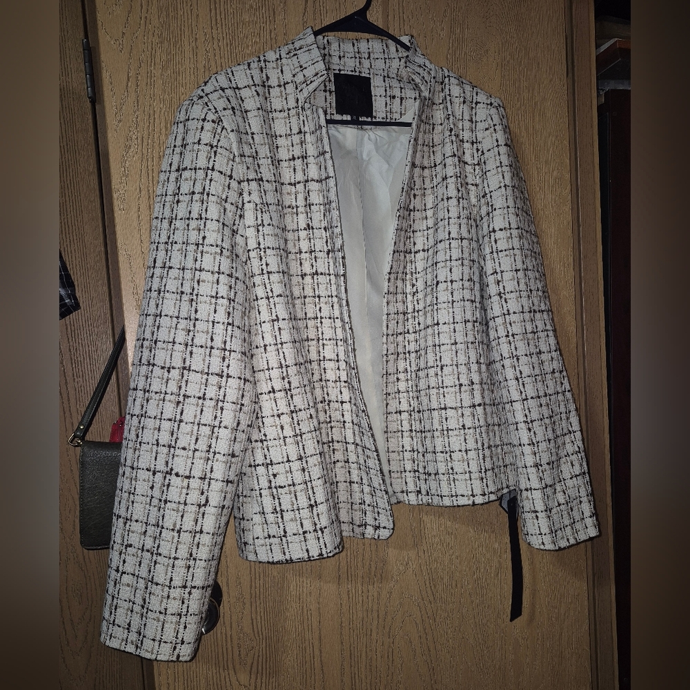 Brown/cream Open Front Jacket
